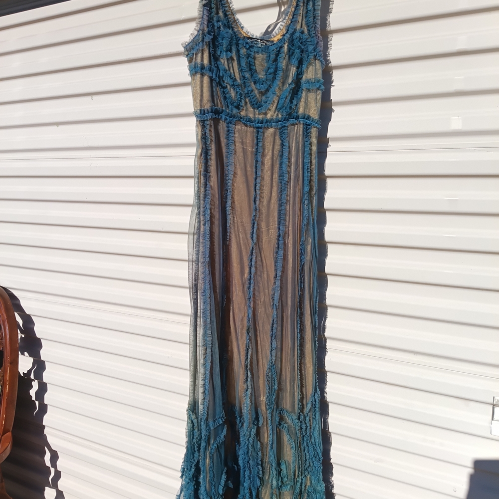Chic Blue and Beige Maxi Dress